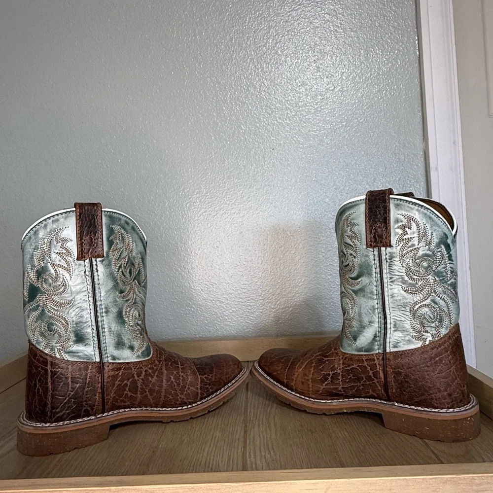 Dan Post Kids Western Boots in Brown and Blue Leather Upper Children’s 3 D